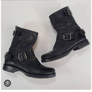 8 frye veronica black leather moto biker boot-bootie